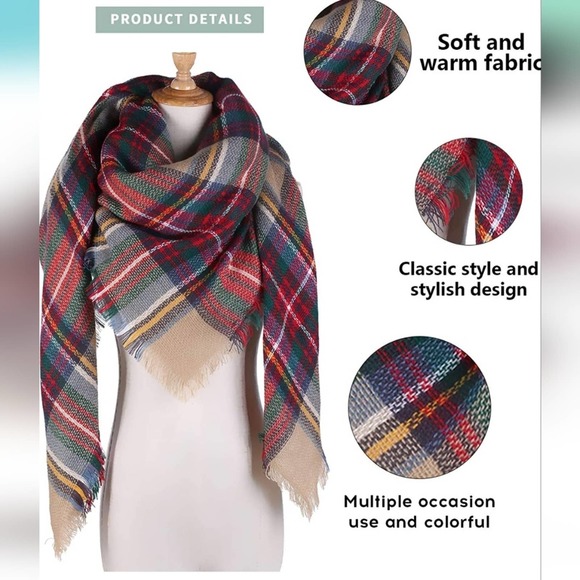 Plaid Blanket Scarf Women Big Oversized Long Scarves - Picture 4 of 4
